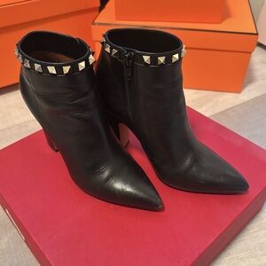 Valentino Black Ankle Boots with Gold Studs
